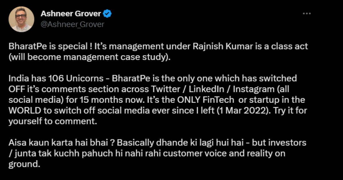 Ashneer Grover removes inflammatory social media posts against BharatPe following court directive